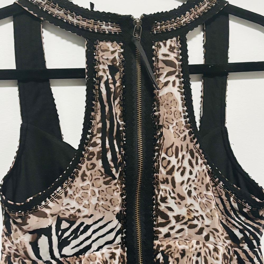 Guess Animal Print Sleeveless Midi Dress in Beige, Black & White Size S - Picture 4 of 7